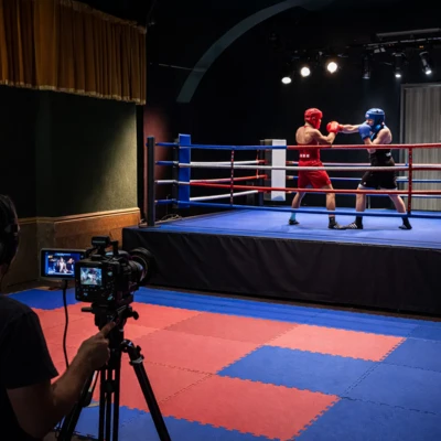 Boxing ring set with cameras